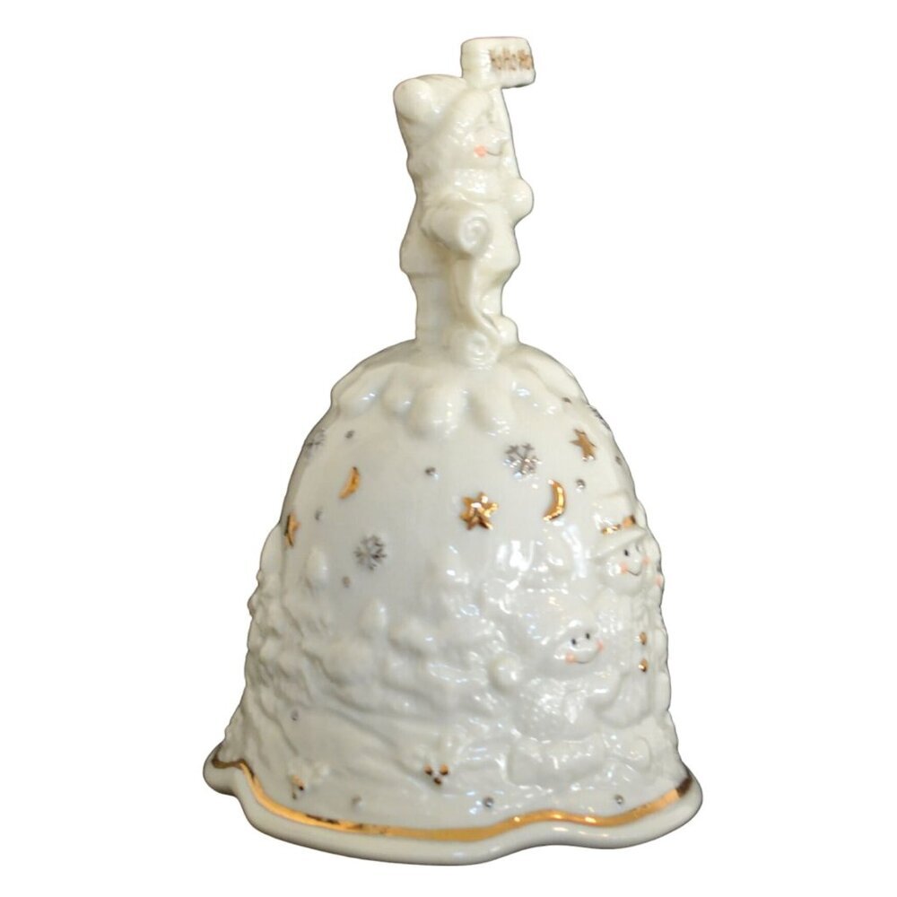 Ho Ho Ho Christmas Porcelain Bell with Bear, Snowmen, Gold Accents Holiday Decor - Picture 2 of 6